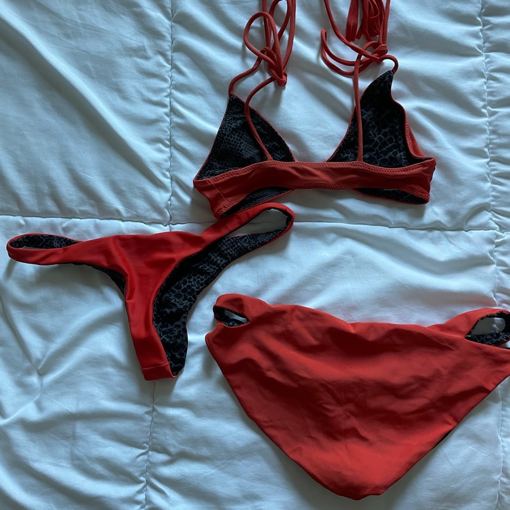 acacia swimwear Red & Black Reversible Bikini Set